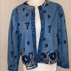 Wrap London reversible cotton Indian block print puff sleeve open jacket Sz 10